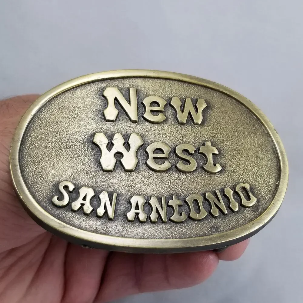 Vintage Belt Buckle Brass New West San Antonio‎ Texas Gold Color Made In The USA